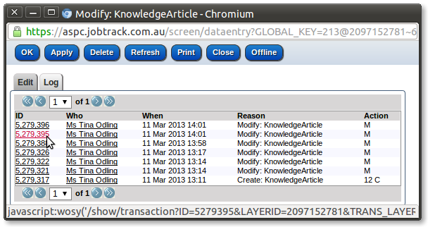 Transaction list